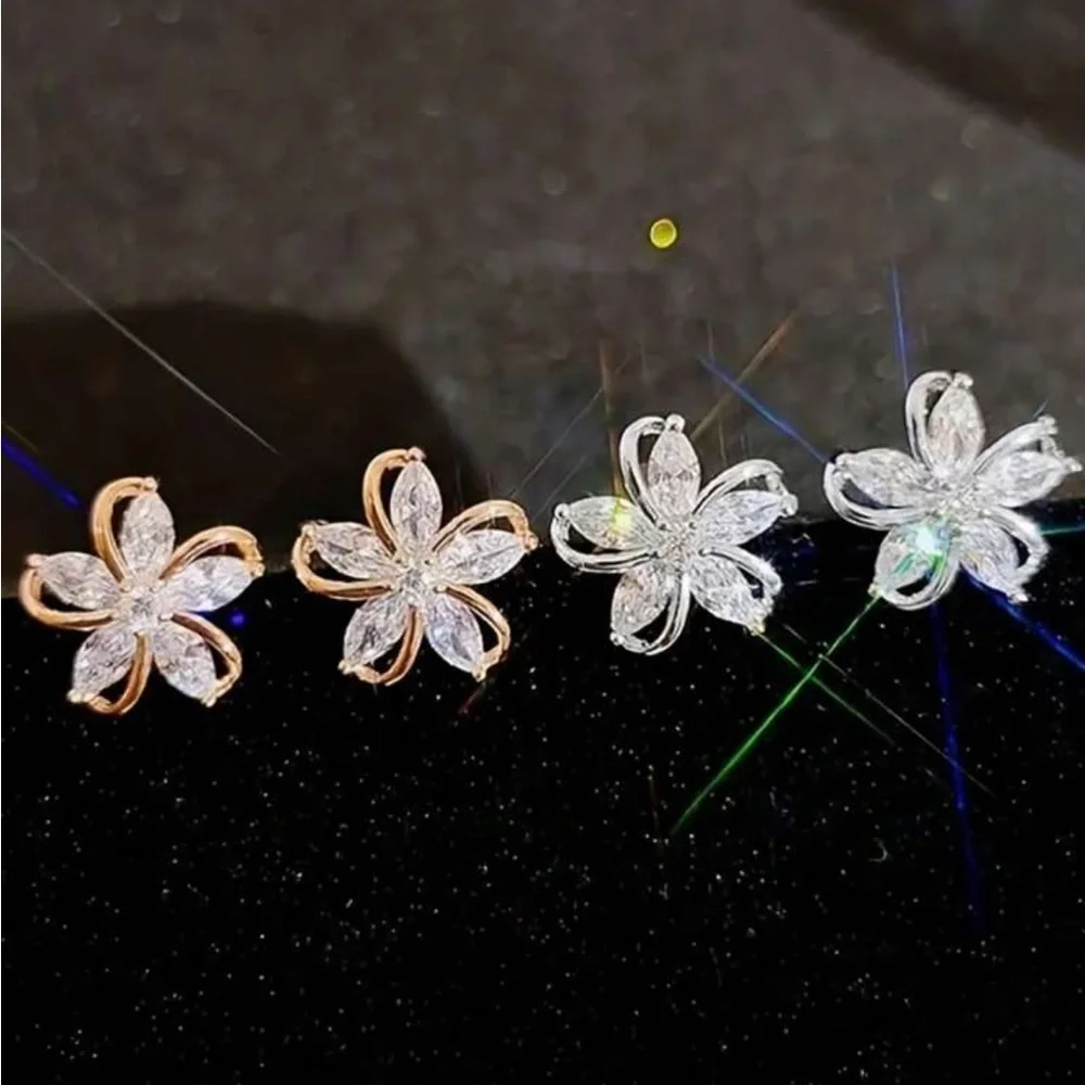 Elegant Silver Flower Stud Earrings